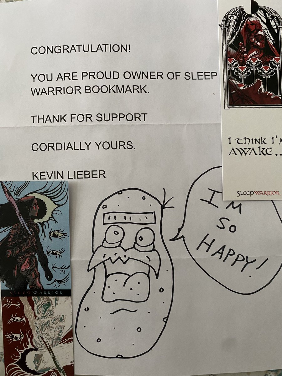 The lovely <a href="/kevinlieber/">Kevin Lieber</a> sent me these bookmarks from his forthcoming book <a href="/sleepwarrior/">Sleep Warrior</a>