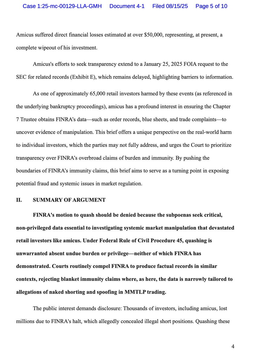 $MMTLP Amicus Brief Posted in 1:25-mc-00129-LLA-GMH, IN RE MOTION TO QUASH SUBPOENAS TO NONPARTY FINANCIAL INDUSTRY REGULATORY AUTHORITY, INC.  Oral hearing requested.