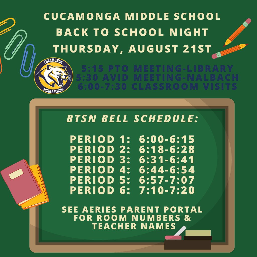 We look forward to seeing our Cougar Families tomorrow evening for Back to School Night!