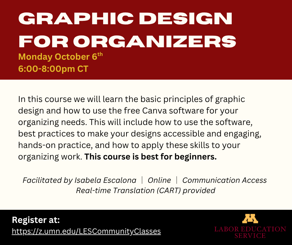 And Graphic Design for Organizers will be one session on October 6th.
