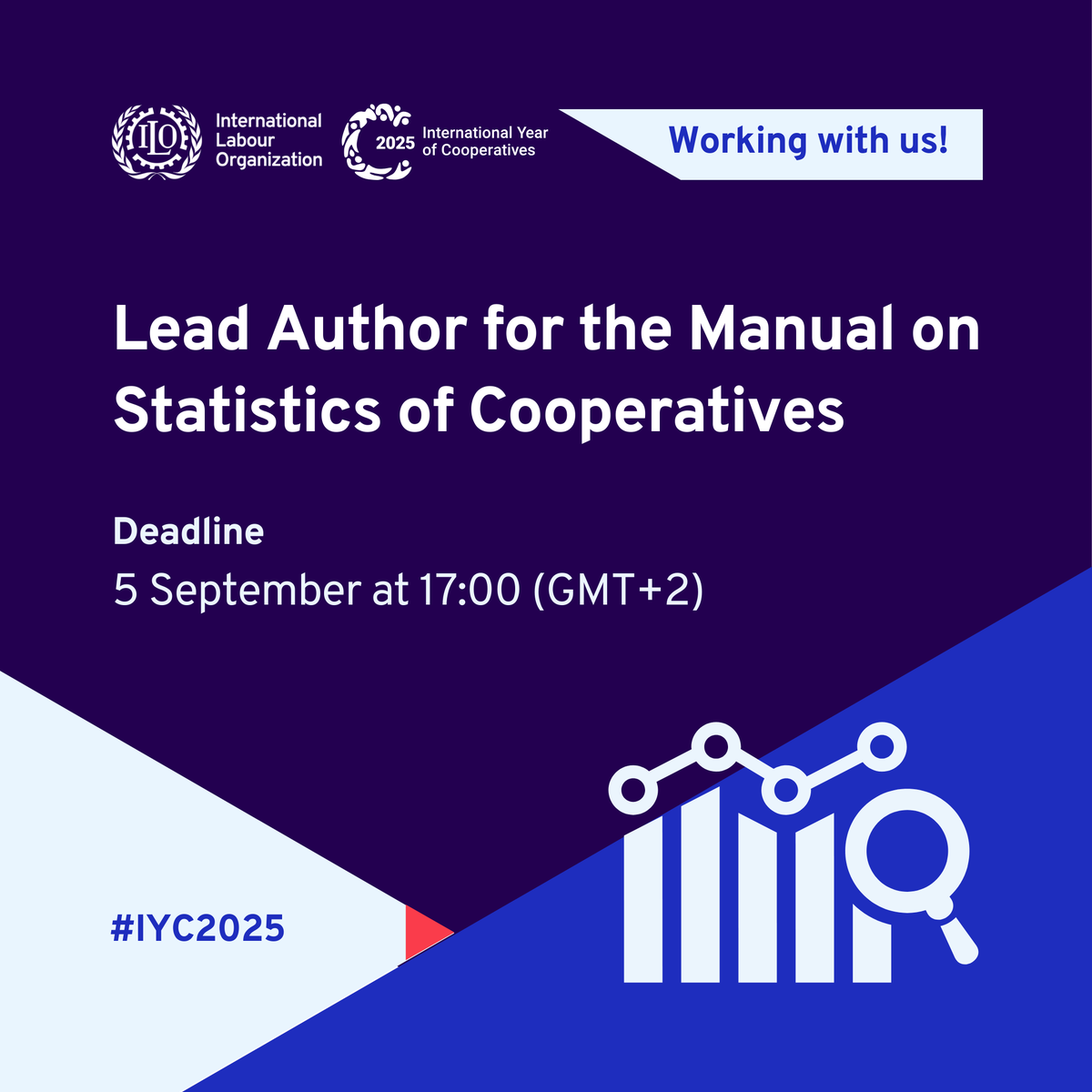 ILO Cooperative, Social and Solidarity Economy (@ilocoopsse) on Twitter photo 🚨Consultancy opportunity with <a href="/ilo/">International Labour Organization</a>!
📊We're looking for a Lead Author to develop a Manual on Statistics of Cooperatives, aligned with the 2018 ILO Guidelines.
⏳ Deadline: 5 Sept, 17:00 (GMT+2)
👉 More details & proposal submission on: ungm.org/Public/Notice/… 🚨Consultancy opportunity with <a href="/ilo/">International Labour Organization</a>!
📊We're looking for a Lead Author to develop a Manual on Statistics of Cooperatives, aligned with the 2018 ILO Guidelines.
⏳ Deadline: 5 Sept, 17:00 (GMT+2)
👉 More details & proposal submission on: ungm.org/Public/Notice/…