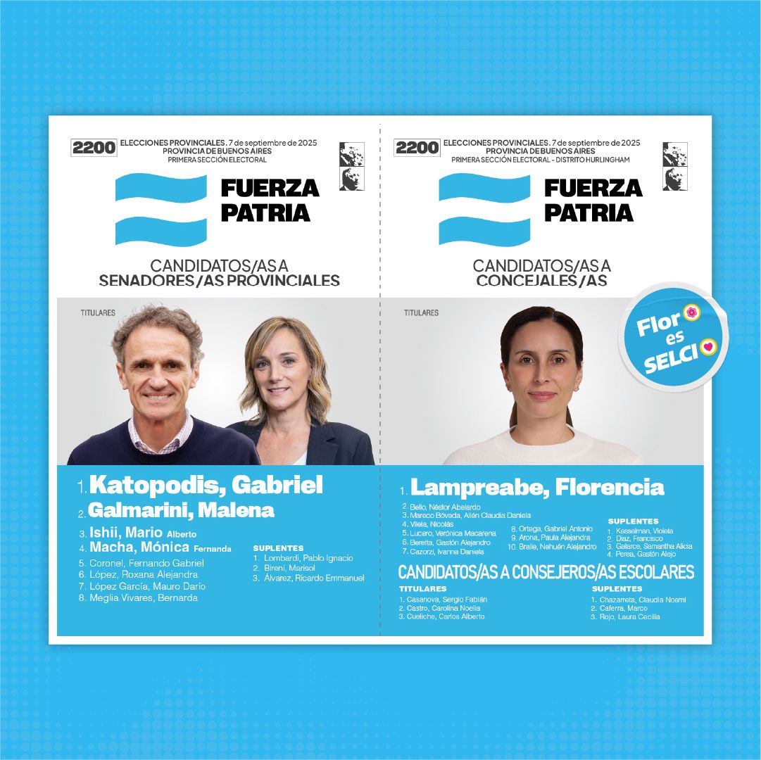 FlorLampreabe's tweet photo. 💪🏼🇦🇷 FLOR ES SELCI. EN HURLINGHAM LA BOLETA PARA IR HACIA ADELANTE ES FUERZA PATRIA.

Hace un año y medio pusimos a Hurlingham en marcha y no queremos que nada detenga esos avances. 

En estas elecciones, Flor Lampreabe es la candidata de la gestión de Selci para defender Hurlingham de la motosierra de Milei y Macri.

El 7 de septiembre apoyemos la lista de Fuerza Patria para seguir avanzando con más servicios de seguridad, salud y educación, y con muchas más obras para nuestra ciudad.