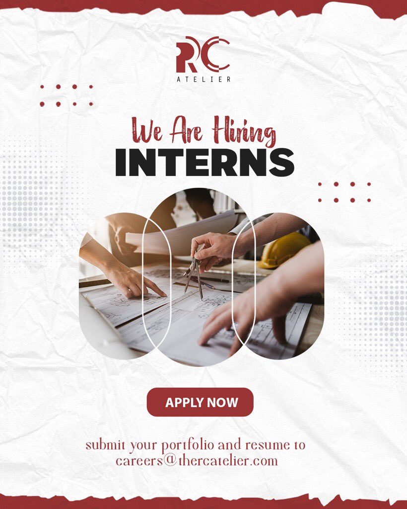 thercatelier's tweet photo. ⚠️ WE ARE HIRING INTERNS ⚠️

We require the services of an Architecture Intern for a REMOTE/ HYBRID role.

Application Deadline: September 1st 2025

Refer to the document in the second slide for more information. https://t.co/ijn99xUyR4