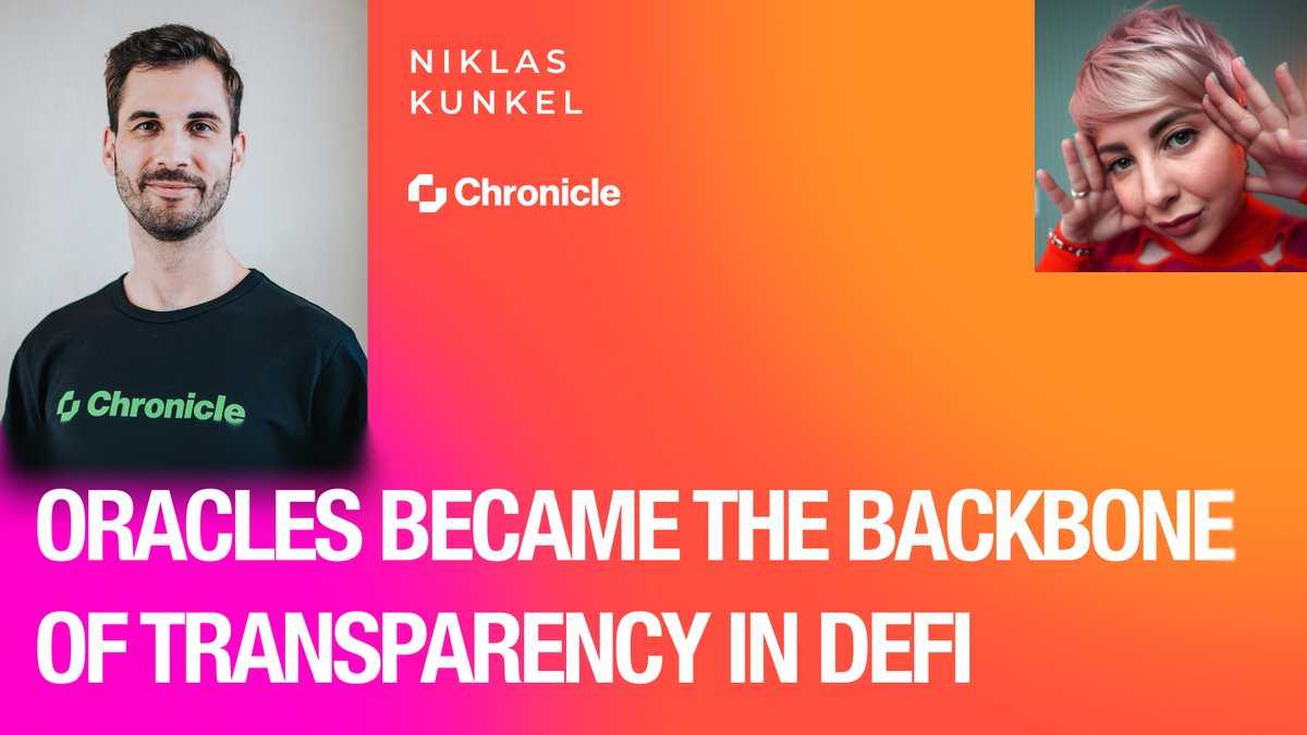 Chronicle Protocol 📖 (@chroniclelabs) on Twitter photo "The real problem that oracles solve is that blockchains are like a black box. They don’t have a native way to access data from outside the chain." -
<a href="/nomos_paradox/">Niklas KunkΞl 📖</a>, founder of Chronicle "The real problem that oracles solve is that blockchains are like a black box. They don’t have a native way to access data from outside the chain." -
<a href="/nomos_paradox/">Niklas KunkΞl 📖</a>, founder of Chronicle