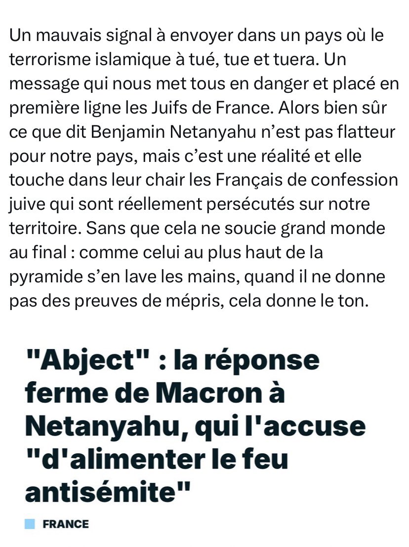 CaillonWin (@caillonwin) on Twitter photo Bonjour <a href="/EmmanuelMacron/">Emmanuel Macron</a> ,
Il semblerait que vous soyez mis en cause par <a href="/celine_pina/">Céline Pina 🎗️</a> "d'alimenter" ce qui est un délit pénal (l'antisemitisme est un délit)
Il semblerait également que selon cette meme personne, vous "légitimiez le massacre" (ce qui est la encore un autre délit Bonjour <a href="/EmmanuelMacron/">Emmanuel Macron</a> ,
Il semblerait que vous soyez mis en cause par <a href="/celine_pina/">Céline Pina 🎗️</a> "d'alimenter" ce qui est un délit pénal (l'antisemitisme est un délit)
Il semblerait également que selon cette meme personne, vous "légitimiez le massacre" (ce qui est la encore un autre délit