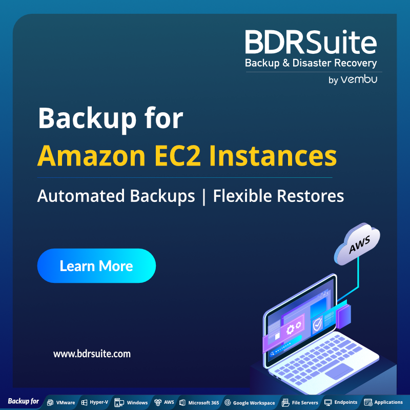 vembutech's tweet image. BDRSuite for #AWS offers Cloud-native Agentless Backup for your EC2 Instances with automated scheduling, Instance & Volume level restores, and more. Try now! bdrsuite.com/aws-backup/
#AWSBackup #databackup #dataprotection #cloudbackup