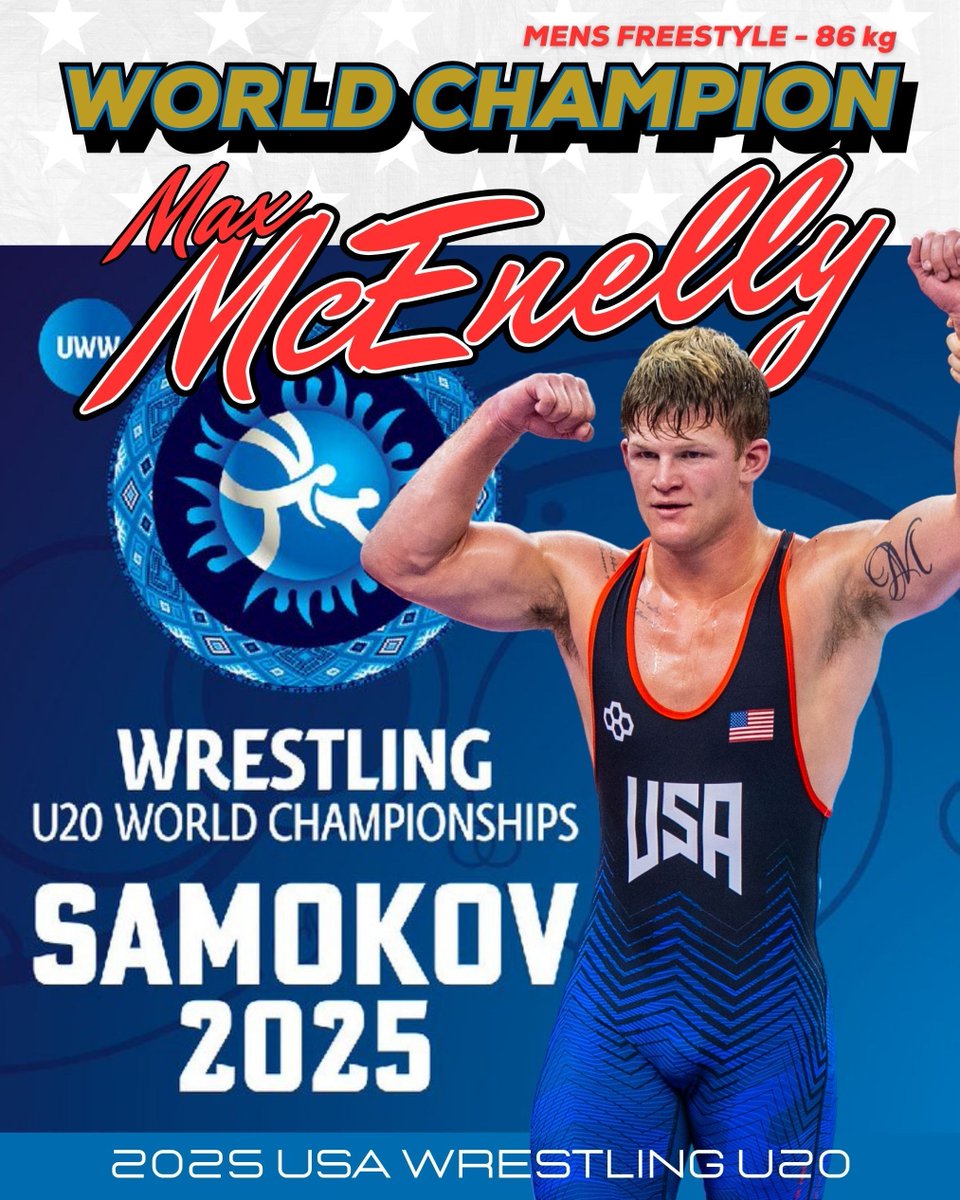 WE HAVE A WORLD CHAMPION!!!  Max McEnelly defeats Islamgereev (UWW), 8-0. 

Team USA won half of the men's freestyle weights with 5 GOLDS, 1 SILVER, 2 BRONZE for 8 medals and a WORLD CHAMPIONSHIP team title!

#mnusawrestling #mnstorm #wrestlesamokov