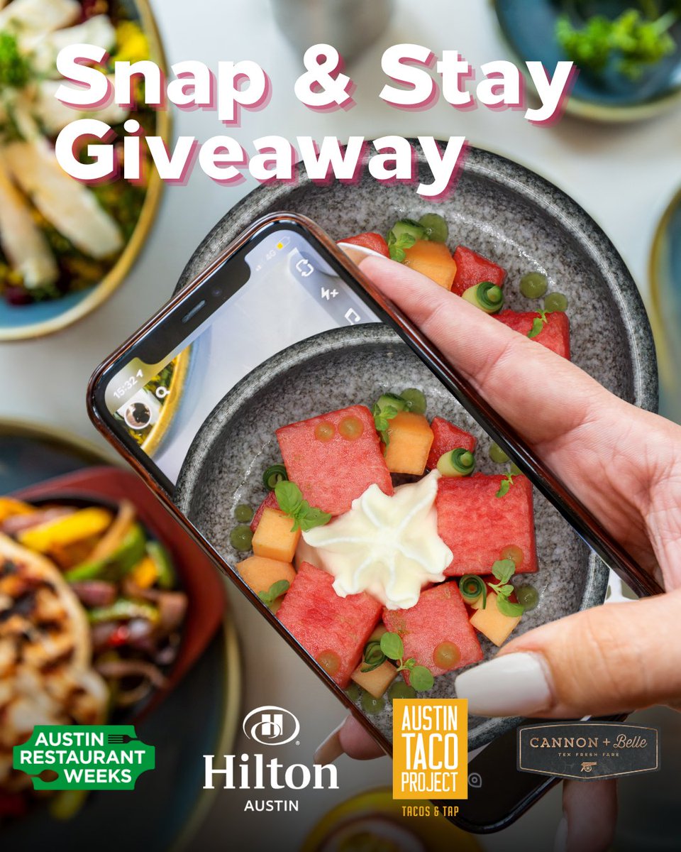 Enter our Snap &amp; Stay Giveaway for a chance to win a one-night stay &amp; $50 dining credit.

1️⃣ Take your best photo during ARW
2️⃣ Tag @hiltonaustin, @austintacoproject and @cannonandbelle
3️⃣ Follow all three accounts 

Valid Aug 29–Sep 14. Winner announced Sep 15.