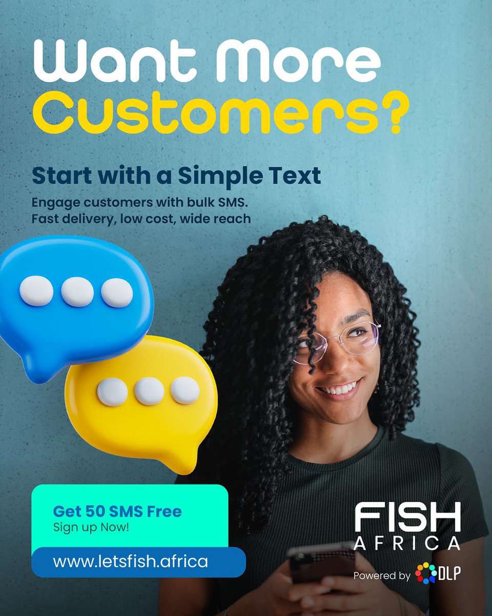 letsfishafrica's tweet photo. Ready for growth?
Get ahead of the competition with Fish Africa’s cost-effective SMS solutions to engage and expand your customer base effortlessly!
Sign up now;  https://t.co/fjkGXTApZy
#FishAfrica #EngageCustomers #BrandGrowth #AffordableSMS #SMSMarketing #CustomerConnection https://t.co/YhaYZJYuT1