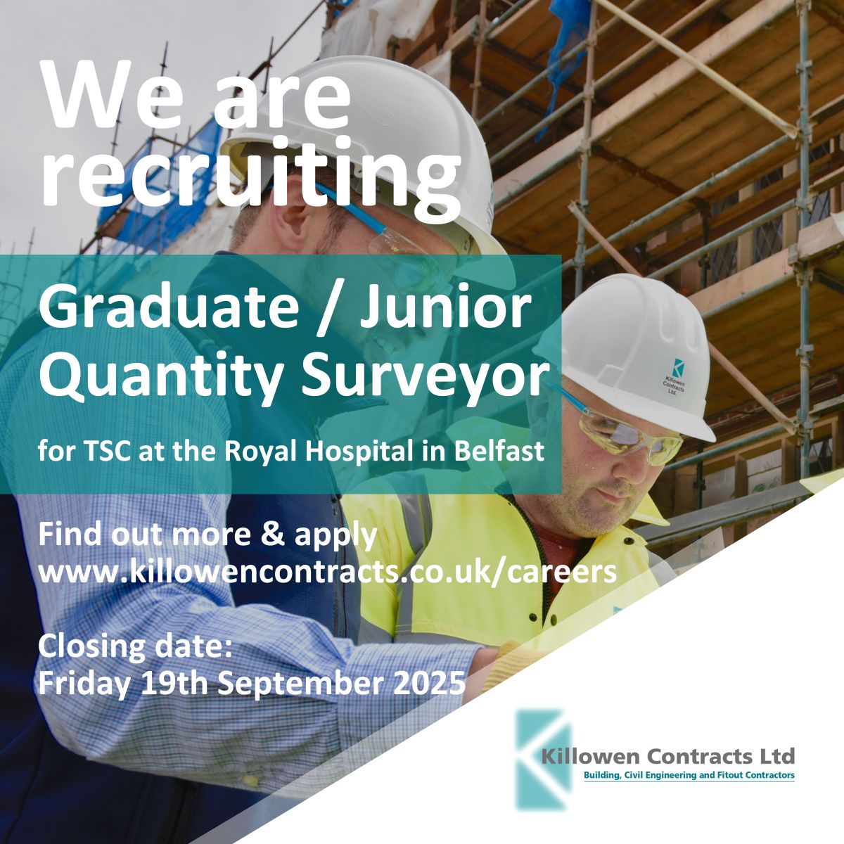 WE ARE RECRUITING / FULLTIME / PERMANENT
Are you a recent graduate in #QuantitySurveying or a Junior #QuantitySurveyor looking for your next career step? If so we're looking for an enthusiastic individual to work on our TS site at Royal Hospital Belfast.
🏗️killowencontracts.co.uk/careers/