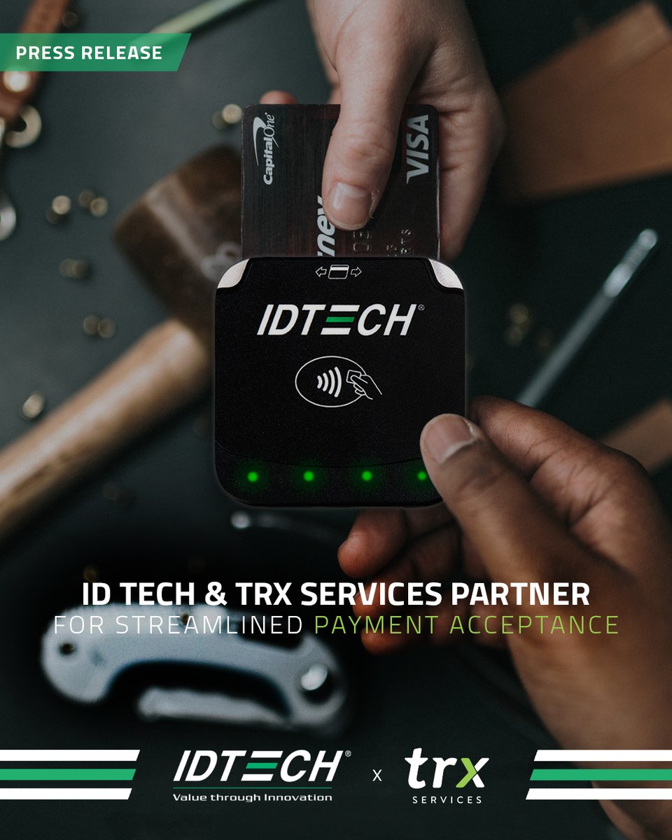 idtechproducts's tweet image. ID TECH is proud to partner with TRX Services to bring you a more streamlined payment acceptance with our VP3350 mobile payment device. Check out the Press Release here: idtechproducts.com/press-release/… #IDTECH #payments #TRXServices #partnerships
