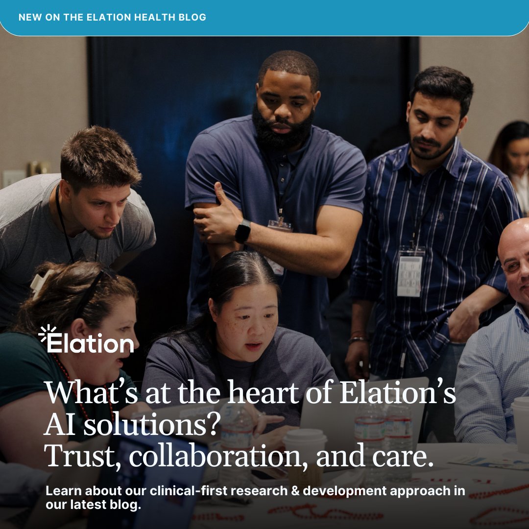 Building trust is at the heart of our #NativeAI development. 

We believe in a @ClinicalFirst approach, building solutions with clinicians, not just for them. Learn more here: ow.ly/IOH450WHfVl

#ElationHealth #AIinHealthcare #HealthTech #ClinicianTrust
