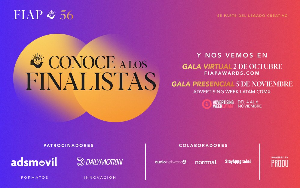 FIAP anunció los 417 finalistas de su edición 2025 tras la deliberación de 295 de los mejores creativos iberoamericanos. 

Lista de finalistas disponible en fiapawards.com