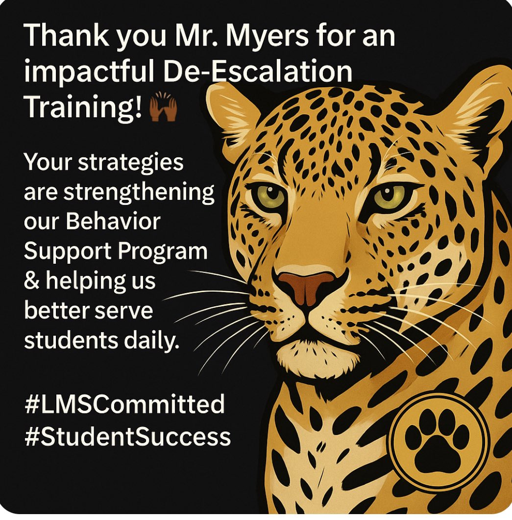 M Sims (@martinsims_lms) on Twitter photo Thank you Mr. Myers for an impactful De-Escalation Training! 🙌🏾
Your strategies are strengthening our Behavior Support Program & helping us better serve students daily. 💡👏
#LMSCommitted #EveryStudentEveryDay
<a href="/LMS_Boyd/">Teresa Price Mingo</a> <a href="/LongleafMiddle/">Longleaf Middle</a> <a href="/RichlandTwo/">Richland School District Two</a> Thank you Mr. Myers for an impactful De-Escalation Training! 🙌🏾
Your strategies are strengthening our Behavior Support Program & helping us better serve students daily. 💡👏
#LMSCommitted #EveryStudentEveryDay
<a href="/LMS_Boyd/">Teresa Price Mingo</a> <a href="/LongleafMiddle/">Longleaf Middle</a> <a href="/RichlandTwo/">Richland School District Two</a>