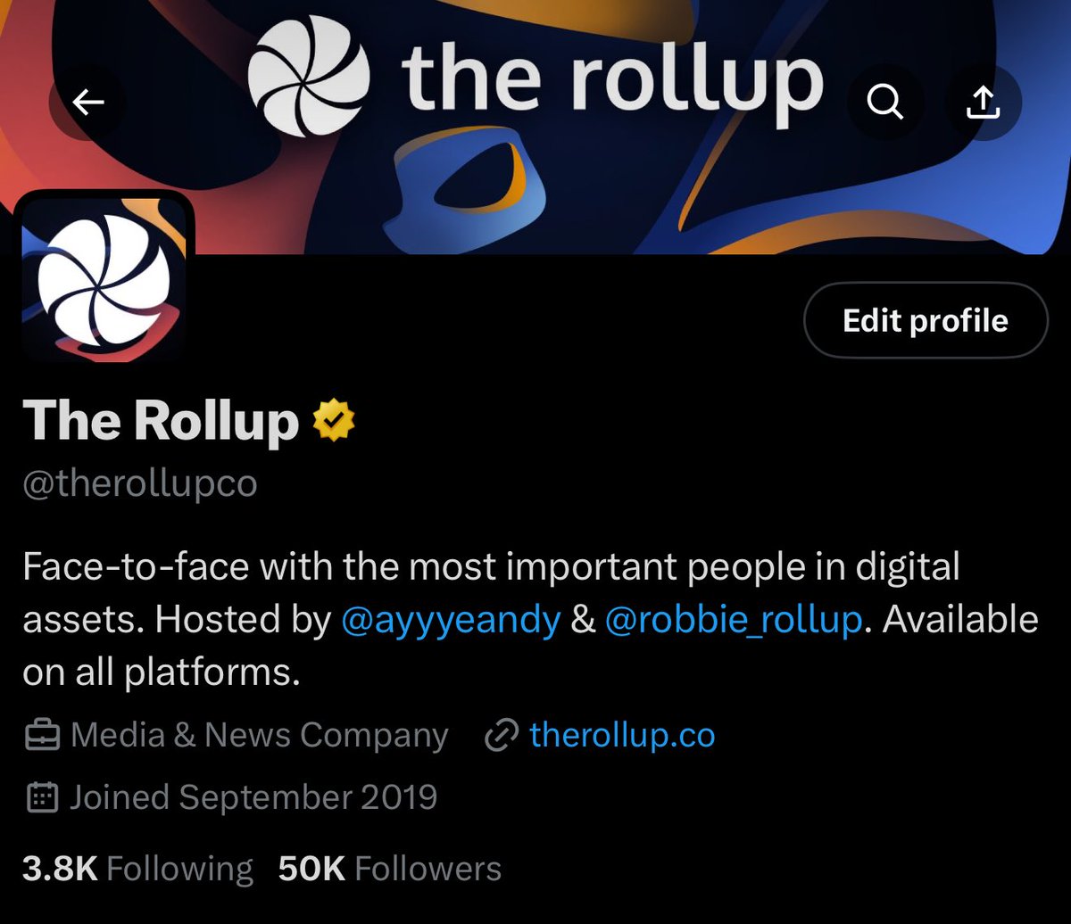 The RollupのXプロフィールが5万人フォロワー達成を示すスクリーンショット