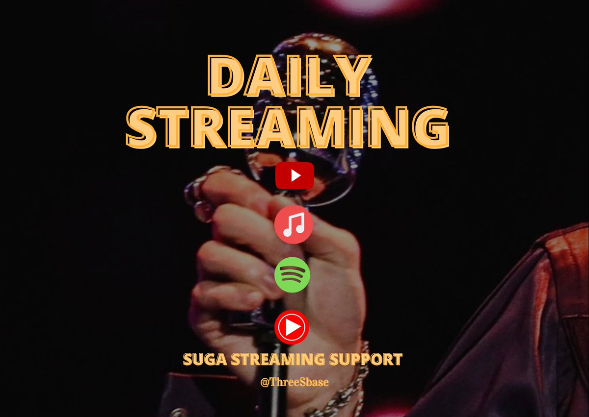 SUGA Streaming Support (@threesbase) on Twitter photo #3S_Streaming | 210825
Good luck for today ๐๐โจ
Spotify ๐ open.spotify.com/playlist/0NtFOโฆ
Apple Music ๐ music.apple.com/id/playlist/amโฆ
YouTube ๐ youtube.com/playlist?list=โฆ
YouTube Music ๐ music.youtube.com/playlist?list=โฆ
#SUGA #AgustD #์๊ฐ <a href="/BTS_twt/">๋ฐฉํ์๋
๋จ</a> #3S_Streaming | 210825
Good luck for today ๐๐โจ
Spotify ๐ open.spotify.com/playlist/0NtFOโฆ
Apple Music ๐ music.apple.com/id/playlist/amโฆ
YouTube ๐ youtube.com/playlist?list=โฆ
YouTube Music ๐ music.youtube.com/playlist?list=โฆ
#SUGA #AgustD #์๊ฐ <a href="/BTS_twt/">๋ฐฉํ์๋
๋จ</a>