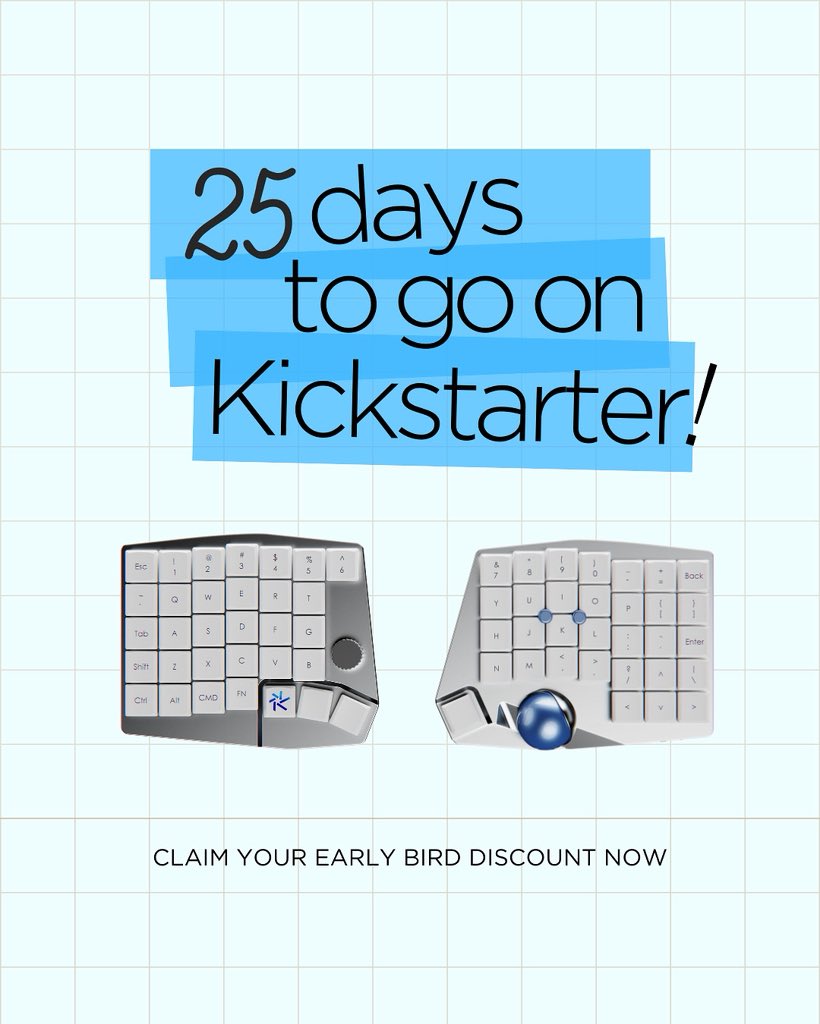 UniboardTech's tweet image. ⏳ 25 days left on Kickstarter

Claim your Early Bird discount today!

kickstarter.com/projects/unibo…

#keyboard #kickstarter #kickstartercampaign #earlybird #splitkeyboard