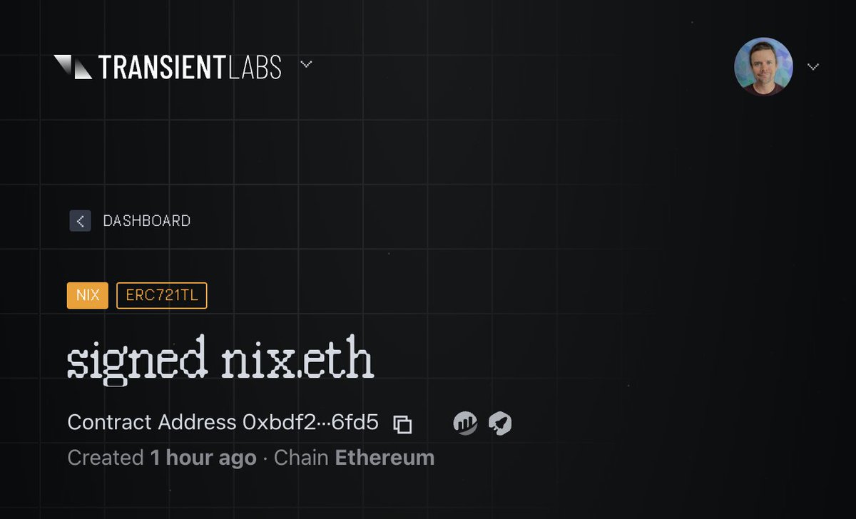 nix.eth (@nix_eth) on Twitter photo Preparing to drop my first 1/1 soon!
Starting with a shoutout to <a href="/TransientLabs/">Transient Labs</a>. Was an easy choice to trust them with the contract and upcoming auction. They have put so much thought and care into empowering artists.
Powerful tech abstracted into easy tools! Highly recommend. Preparing to drop my first 1/1 soon!
Starting with a shoutout to <a href="/TransientLabs/">Transient Labs</a>. Was an easy choice to trust them with the contract and upcoming auction. They have put so much thought and care into empowering artists.
Powerful tech abstracted into easy tools! Highly recommend.