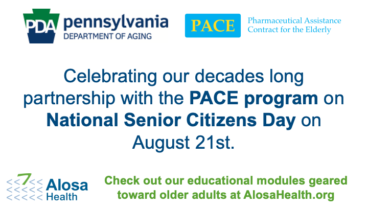 AlosaHealth's tweet photo. National Senior Citizens Day is on August 21! We are proud of our longstanding partnership with Pennsylvania's PACE program. Learn more at https://t.co/l4a3e6sUOC! 

#NationalSeniorCitizensDay #PACE #Pennsylvania #PA #academicdetailing #evidencebasedmedicine https://t.co/7K0GWm9hWI
