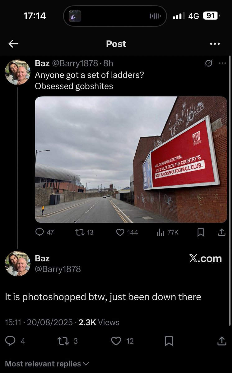 peterw_97's tweet photo. Laughing at the image of him storming down bramley moore just to realise he’s been tricked by a photoshop https://t.co/9f2BkJoOD8