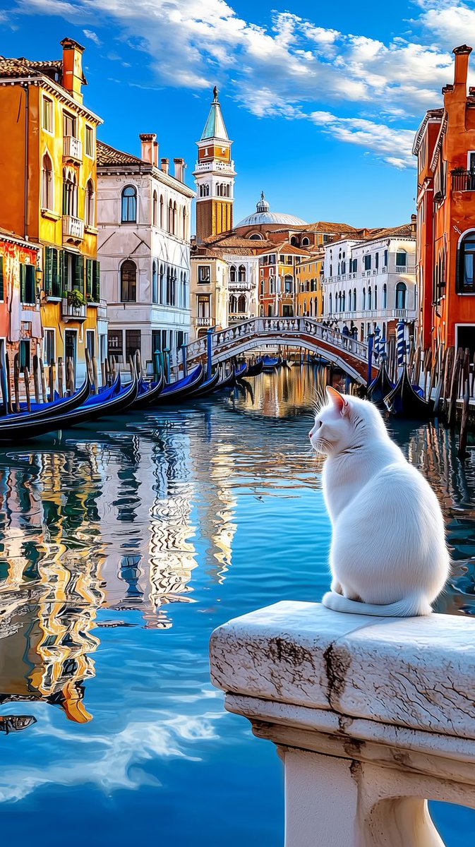 "Un gato blanco posado en un puente de Venecia, contempla los pintorescos canales y el encantador paisaje". 🐱🏙️🌞
#PicOfTheDay