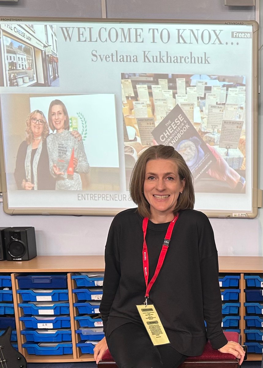 knoxacadmusic's tweet photo. A huge thank you to Svetlana Kukharchuk @TheCheeseLadyUK for coming in to share her personal story of life &amp; work with @knoxacademy S5 Core class. Fascinating to find out about the people in the place where we live &amp; learn. #Ambition #Author #Community #ScottishBusinessWoman2023 https://t.co/4gsdbf1T4B