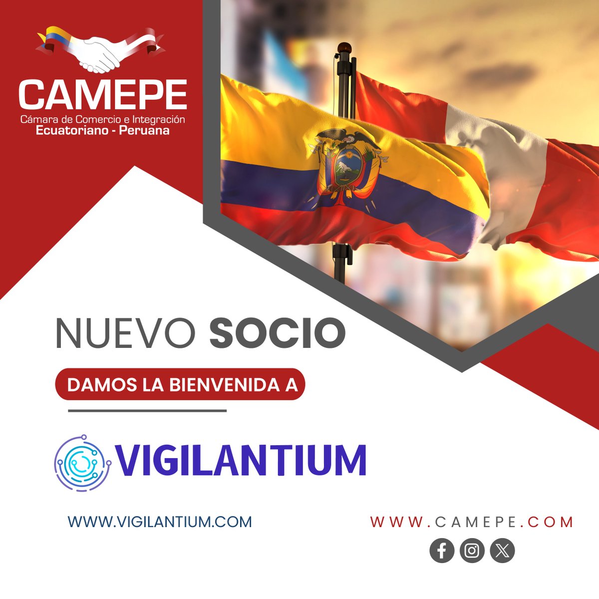 📢 #CAMEPE da la bienvenida a Vigilantium Corporation S.A.C., empresa 🇵🇪 de Ciberseguridad en expansión hacia 🇪🇨. Ofrece evaluaciones, detección de vulnerabilidades, monitoreo (SOC) y capacitación. Impulsará iniciativas para fortalecer la Seguridad Digital de empresas socias.