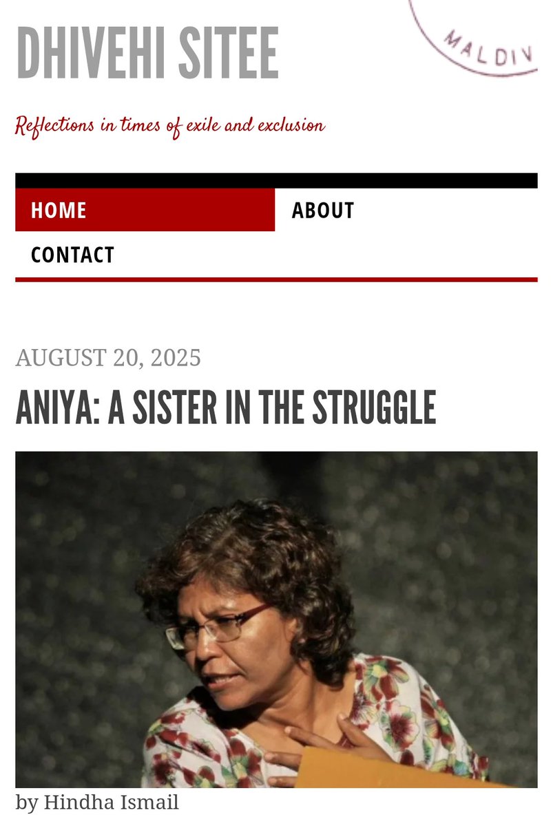 "Aniya was the voice of this nation, quite literally, for thousands of listeners of Minivan Radio across the country. She brought the truth to the people at a time when it was thought impossible."
Thank you <a href="/HindhaIsmail/">Shahindha Ismail ❓🎈🍉 (she/her/hers)</a> <a href="/DhivehiSitee/">DhivehiSitee</a>
Aniya #NeverForgotten
dhivehisitee.com