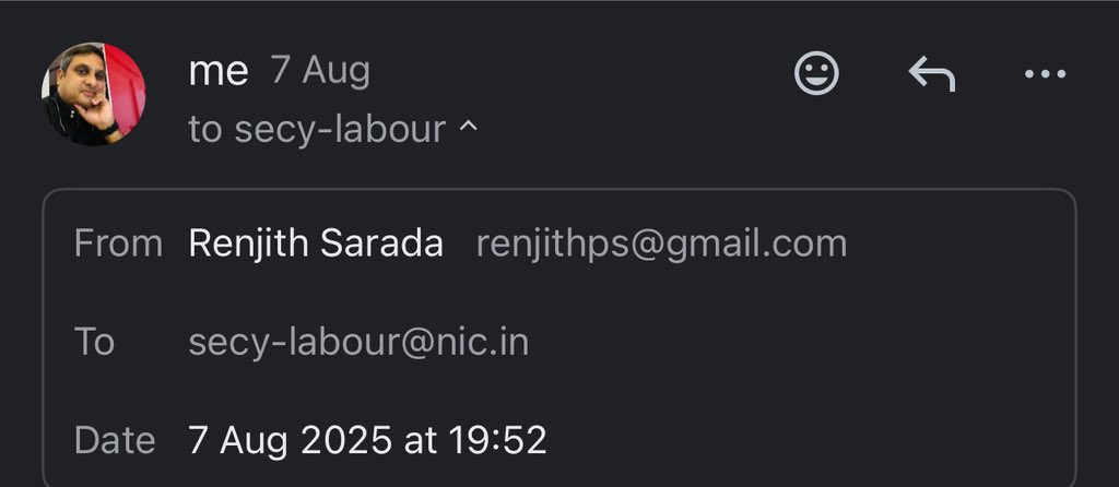 renjithps's tweet photo. @socialepfo @LabourMinistry @PMOIndia Screenshots of emails to the Commissioner and the Secretary.    Urge to direct them to refer my emails as per the dateline in these pictures https://t.co/YiqPgRzL8P