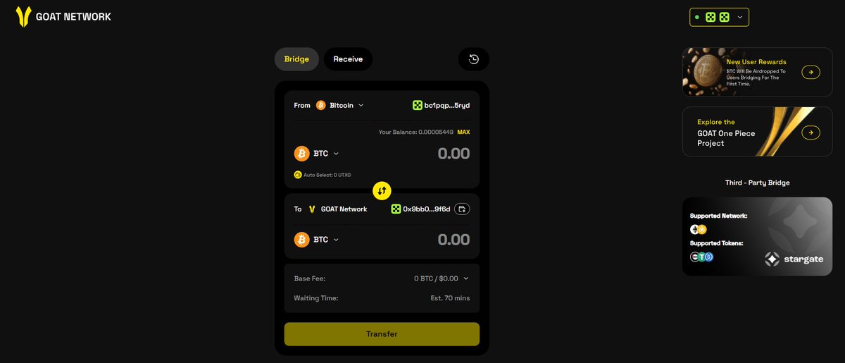 Nguyễn Trọng Tú GOAT🟡 (@ngtucrypto) on Twitter photo Upgrades change the game that exists.
<a href="/GOATRollup/">GOAT Network 🟡</a> Bridge now ships the new GOAT Bridge.
Bridge: in DOGE/DOGEB, BTCB
Deposit: deposit BTC via exchanges / wallets directly
As easy switch in one flow, Asset + chain switch
Put Connect wallet in tidy right hand drawer
Full UI Upgrades change the game that exists.
<a href="/GOATRollup/">GOAT Network 🟡</a> Bridge now ships the new GOAT Bridge.
Bridge: in DOGE/DOGEB, BTCB
Deposit: deposit BTC via exchanges / wallets directly
As easy switch in one flow, Asset + chain switch
Put Connect wallet in tidy right hand drawer
Full UI