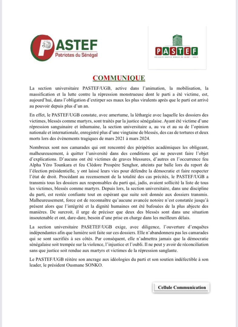 pastefugb's tweet photo. #Communique #Pastefugb #pastef #Justicepournosmartyr #sonko #Diomaye #alerte #santé https://t.co/U9ZRZqH1Hm