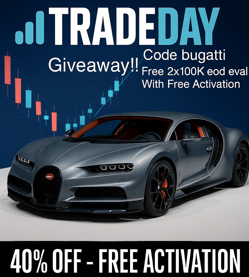 Tradeday 2x100K EOD Giveaway
2 winners -100K Each
TO ENTER:
1️⃣ Follow <a href="/TradeDayFunding/">TradeDay</a> &amp; ME
2️⃣ Like &amp; RT "Tradeday"
3️⃣ Tag 3 friends
📅 Ends 8/26

Current Promo:
50K Intraday for $59 no activation fee
code bugatti
members.tradeday.com/membership-pla…