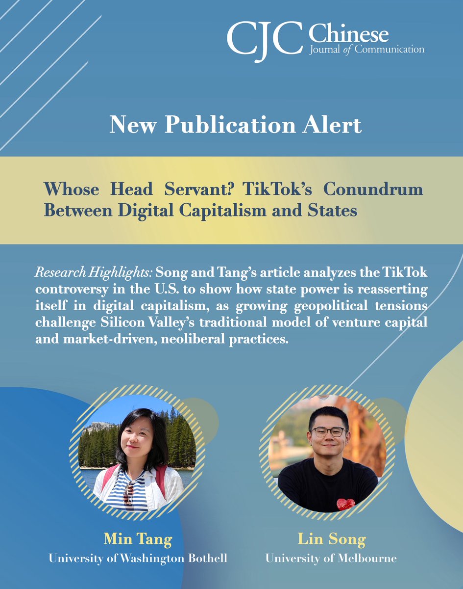 Song &amp; Tang analyze the TikTok controversy in the U.S. to show how state power is reasserting itself in digital capitalism, as rising geopolitical tensions disrupt Silicon Valley’s venture-capital-driven, neoliberal model.

Read here: doi.org/10.1080/175447…