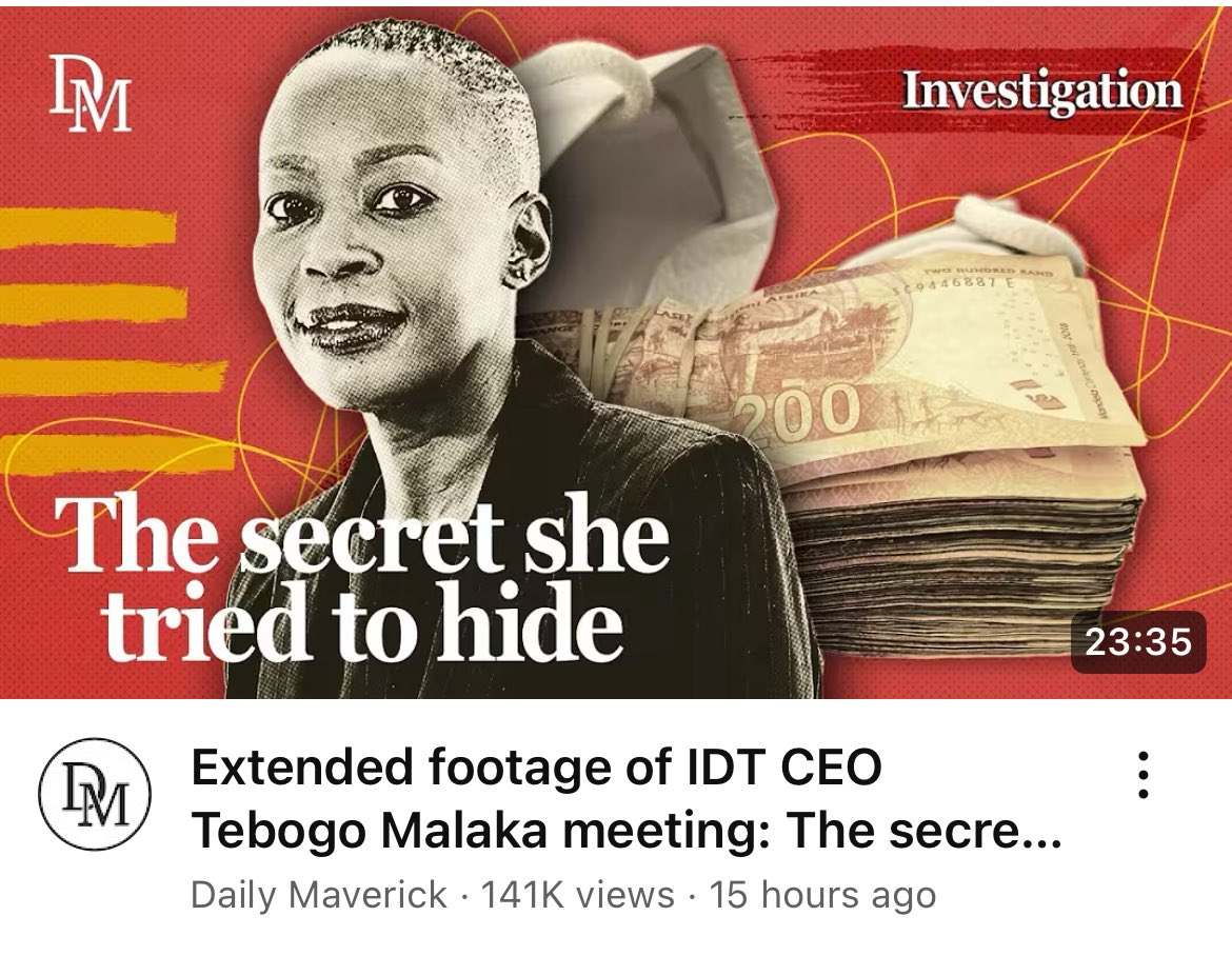“So what did you bring today?” - #TebogoMalaka - “Sixty… I was not sure, I was not sure.” Watch <a href="/dailymaverick/">Daily Maverick</a>’s latest investigative video on @youtube now. #IDT #DailyMaverick 

youtu.be/sibSQpl_a7A?si… via <a href="/YouTube/">YouTube</a>