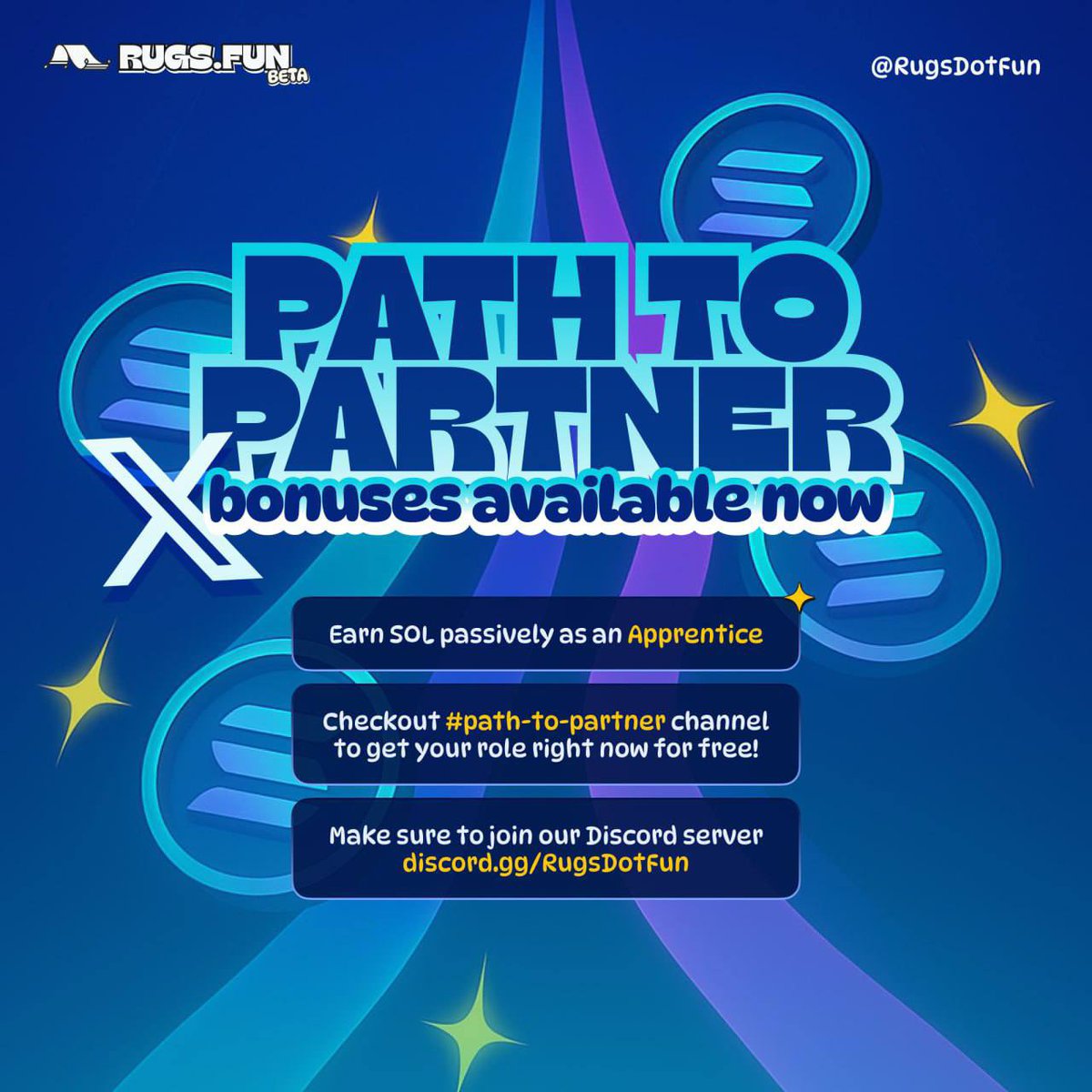 RugsDotFun is literally allowing you to win solana to those that tweet about them 🤯

No reach? No problem. Anyone can join in 

<a href="/HomeLanderArc/">HomeLander</a> Building smth insane 

Jump in asap 👉 discord.gg/rugsdotfun