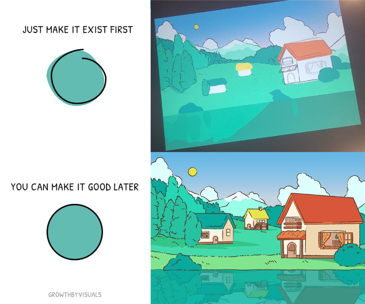 t_oanimation's tweet image. Just make it exist first (on iPad), you can make it good later 🏠🌲