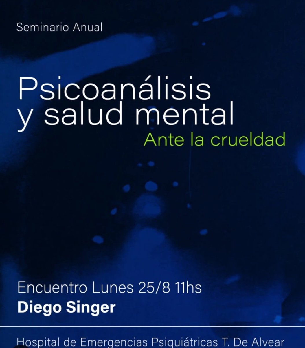 El próximo lunes 25/8 a las 11hs en el Hospital Alvear. 

"Nietzsche: crueldad, violencia y poder"

Seminario híbrido. Información e inscripciones: antelacrueldad@gmail.com