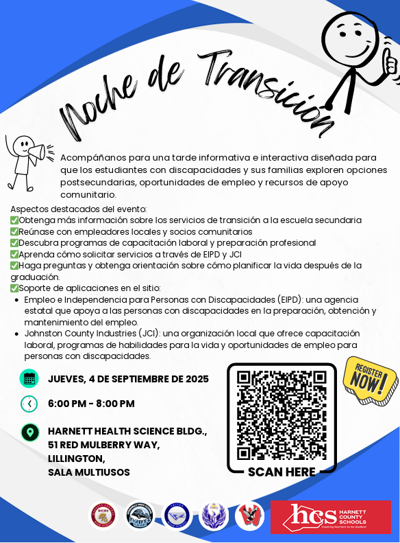 Check out the attached flyers for more info regarding HCS Transition Night Event coming up at the beginning of September.