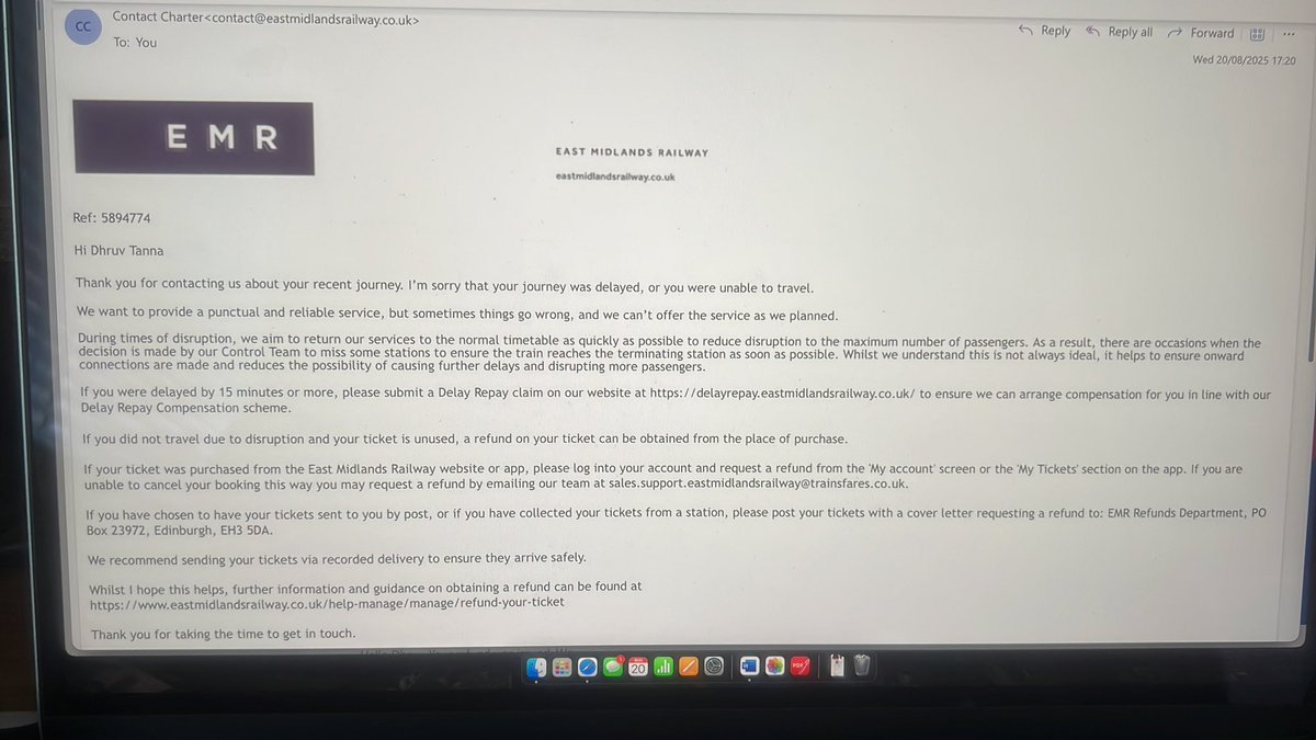91ddt's tweet photo. @EastMidRailway Ok thanks. Good to know. You should make this clearer on the initial email. The email I received (see photo) reads to me as a final response and doesn’t mention anything about a further response. Can you please double check and confirm? https://t.co/bUsGlnaDOK