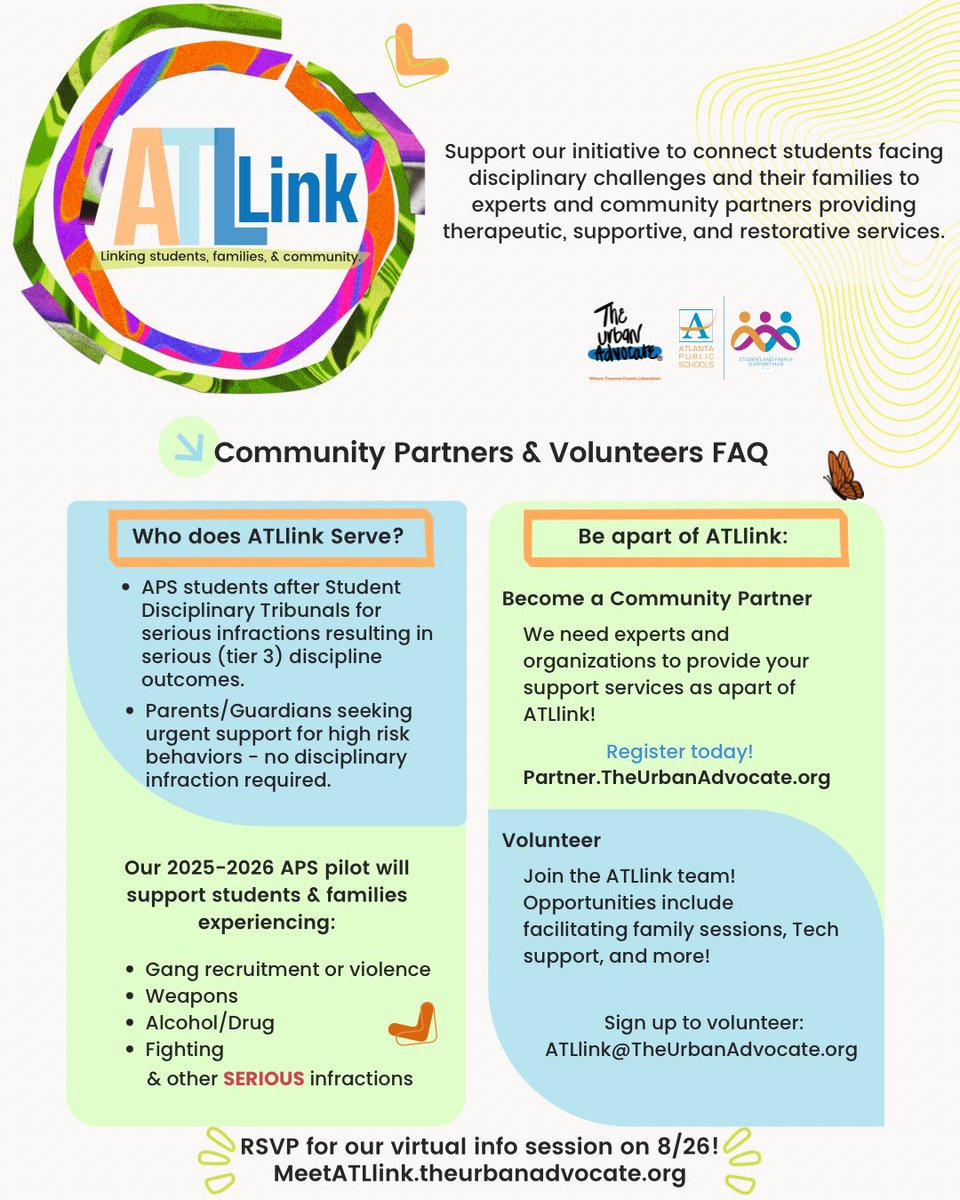 We’re looking for community organizations &amp; experts that provide therapeutic, supportive, and restorative services to youth within the City of Atlanta and their families.

This school year ATLlink is piloting our personalized referral network for Atlanta Public Schools students
