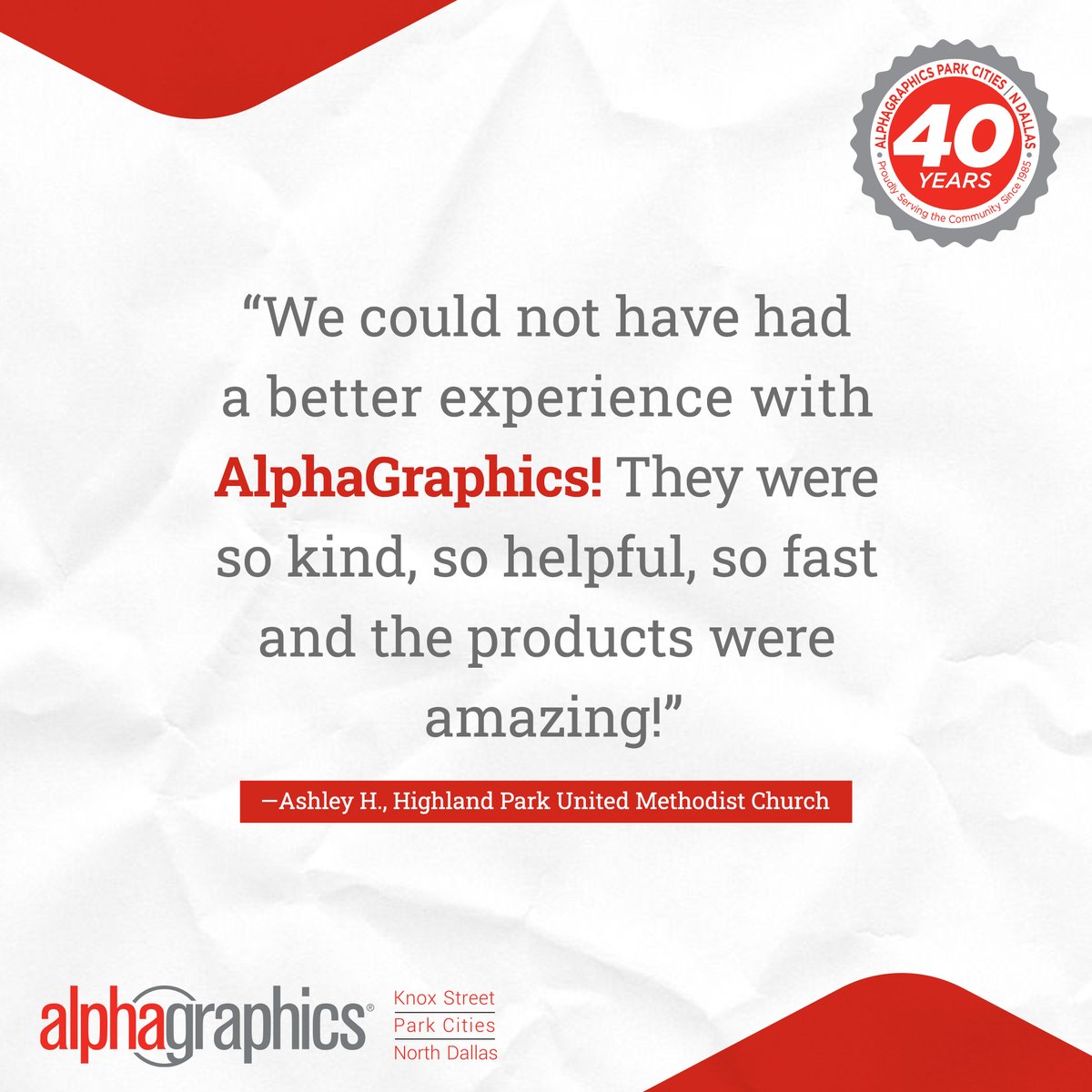 Reliable print starts with the right team behind it. When timelines are tight and details matter, you need more than just a printer; you need a partner. Our expert crew ensures your print projects are done right.

#NorthDallas #Marketing #Signage  #Prints #AlphaGraphicsParkCities