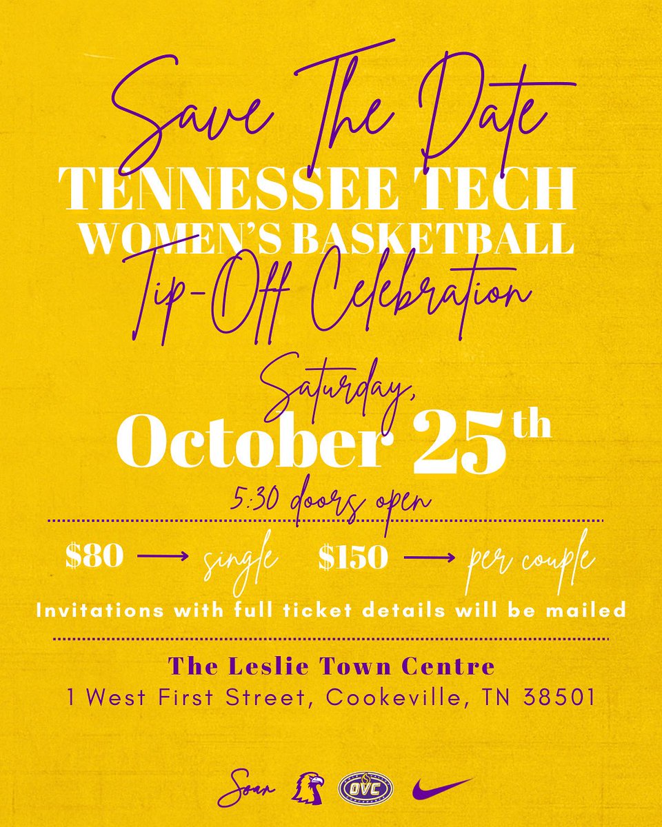 Tennessee Tech Women’s Basketball (@ttuwbb) on Twitter photo Just a reminder to SAVE THE DATE for our Tip Off Celebration! Invites are being mailed out and ticket sales will begin on Monday! #wingsup Just a reminder to SAVE THE DATE for our Tip Off Celebration! Invites are being mailed out and ticket sales will begin on Monday! #wingsup