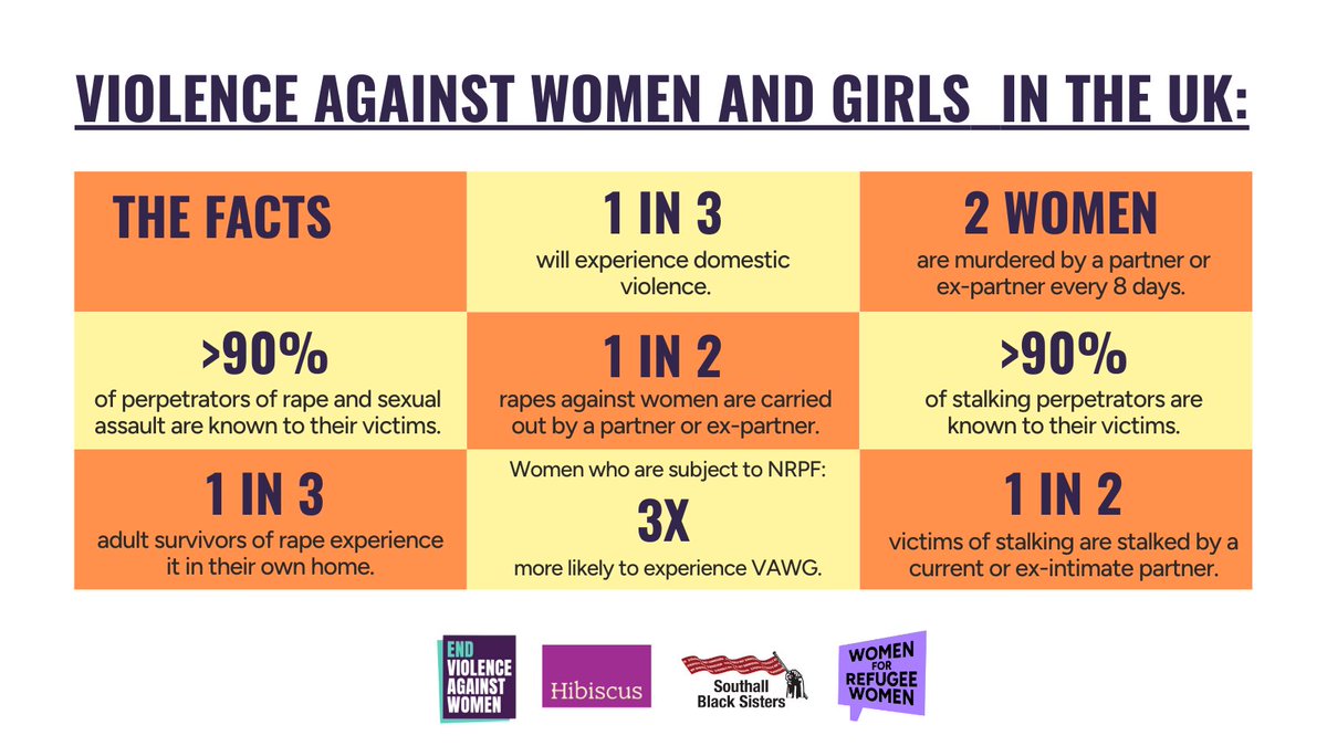 I know how you all LOVE some stats. Here's some...anything to say?? 
The facts about VAWG in the UK are stark. Weaponising violence to further a racist agenda is #NotInOurName