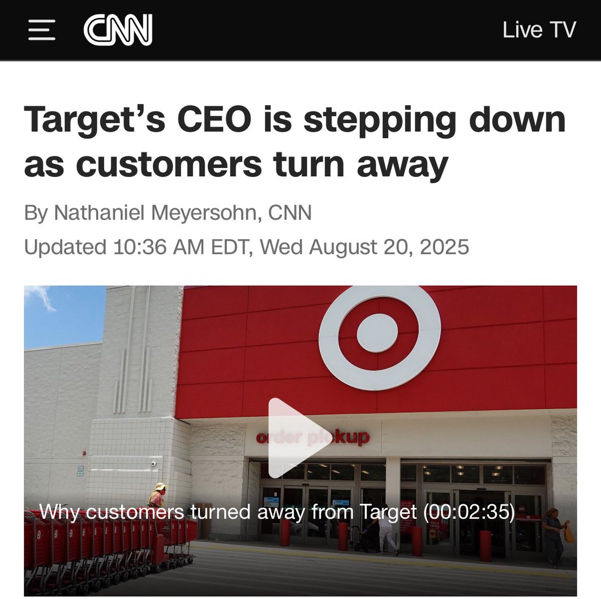 bennyjohnson's tweet photo. 🚨BREAKING: Target’s CEO has resigned after 11 years as the company’s sales plummet. 

Go woke, go broke. https://t.co/3arzuvnA65