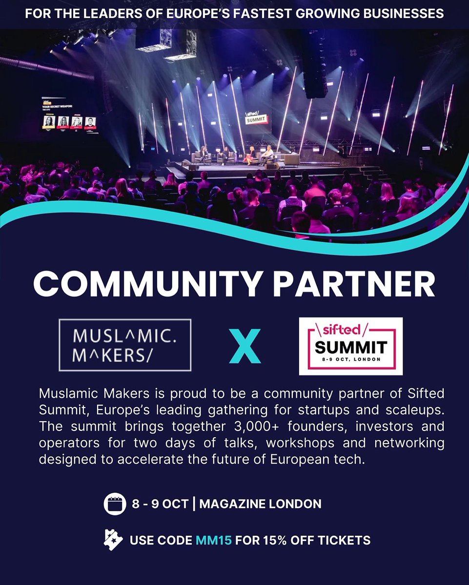 MuslamicMakers's tweet photo. Proud to announce we are community partners with @Siftedeu 💫 use code MM15 for 15% off tickets! 

Link to register: https://t.co/Wn1GGjEFv2.?utm_medium=media%20partnership&amp;utm_source=partnership&amp;utm_campaign=siftedsummit&amp;utm_content=muslamic%20makers https://t.co/qmtweYrsM2