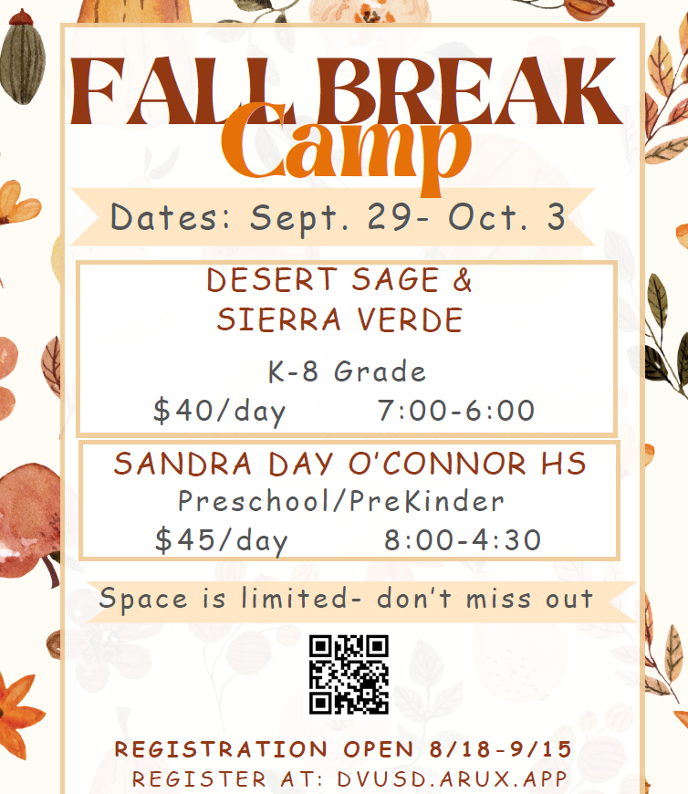 Deer Valley Unified School District (@dvusd) on Twitter photo Registration for <a href="/CommunityDv/">DVUSD Community Education</a> Fall Break camp is OPEN! Three locations serving PreK-8th grade are accepting registrations now. This is a fun an affordable way to keep your children active and entertained if you don't have the week of September 29 off. Registration for <a href="/CommunityDv/">DVUSD Community Education</a> Fall Break camp is OPEN! Three locations serving PreK-8th grade are accepting registrations now. This is a fun an affordable way to keep your children active and entertained if you don't have the week of September 29 off.