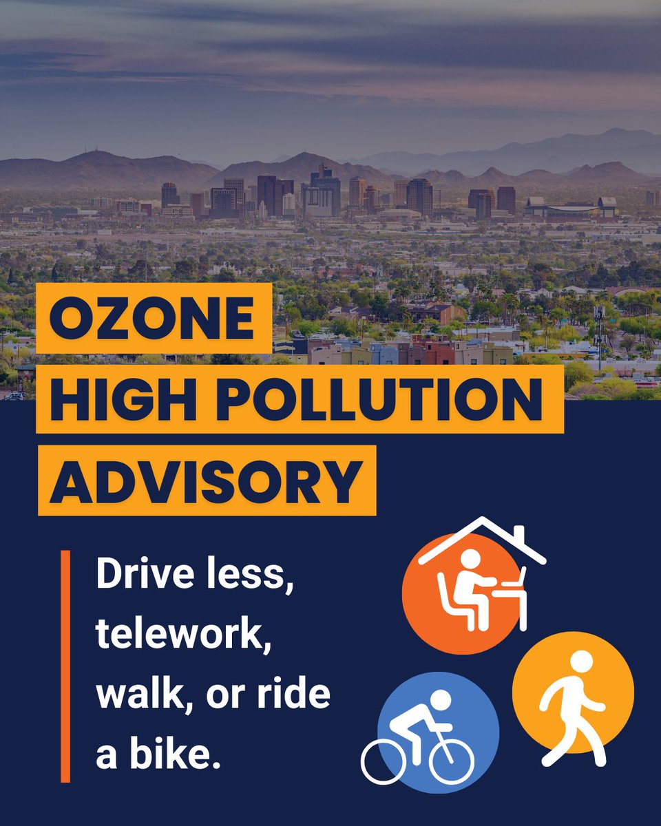 An Ozone High Pollution Advisory has been issued for Thursday, August 21.  Restrictions are in effect. Visit Maricopa.gov/AQCommit  to find tips and ways to help reduce air pollution and stay safe this summer.