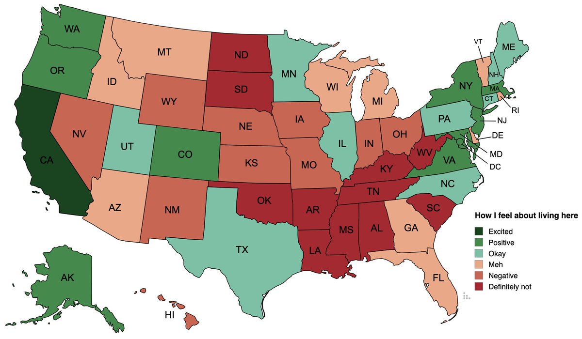 Here's my map of states by how much I'd be willing to live in them