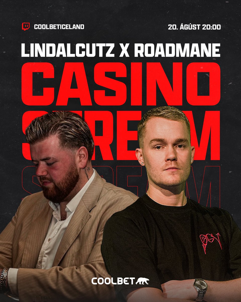 🎰CASINO STREAM // LINDALCUTZ  ❌ ROADMANE🎰

Reynsluboltarnir byrja að spinna á slaginu 20:00 í kvöld💰

Giveaways, bonus-buys og fleira!

Sjáumst á Twitch
twitch.tv/coolbeticeland