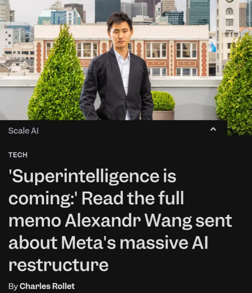 🚨 NEW: <a href="/BusinessInsider/">Business Insider</a> just published Alexandr Wang’s full internal memo on Meta's big AI reorg.

A few highlights:

• Nat Friedman &amp; LeCun report directly to Wang.

• FAIR will play a more active role helping Meta train its AI models.

• Meta may build an "omni" model.